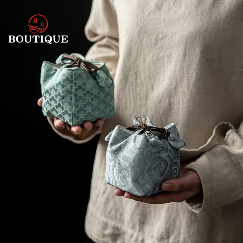 Exquisite Travel Tea Set Storage Bag Thicken Portable Drawstring Beam Port Kung Fu Tea Set Cup Bag Teaware Sets Bags Protect Cup