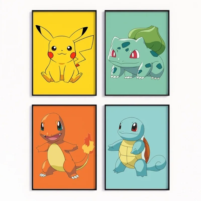 Leinwandgemälde Cartoon Anime Poster Pikachu Aquarell-Kunst Kinderzimmer-Dekoration Wandbehang Gemälde Kindergeschenk