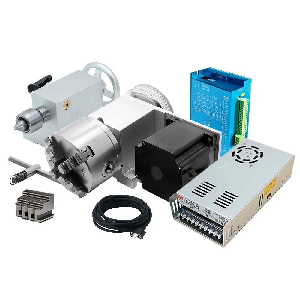 

K12-100 Четырехкулачковый патрон, высота центра, 65 мм, хвостовое сиденье Nema 34, 4,5 Нм, двигатель с замкнутым контуром, фрезерная делительная головка для ЧПУ