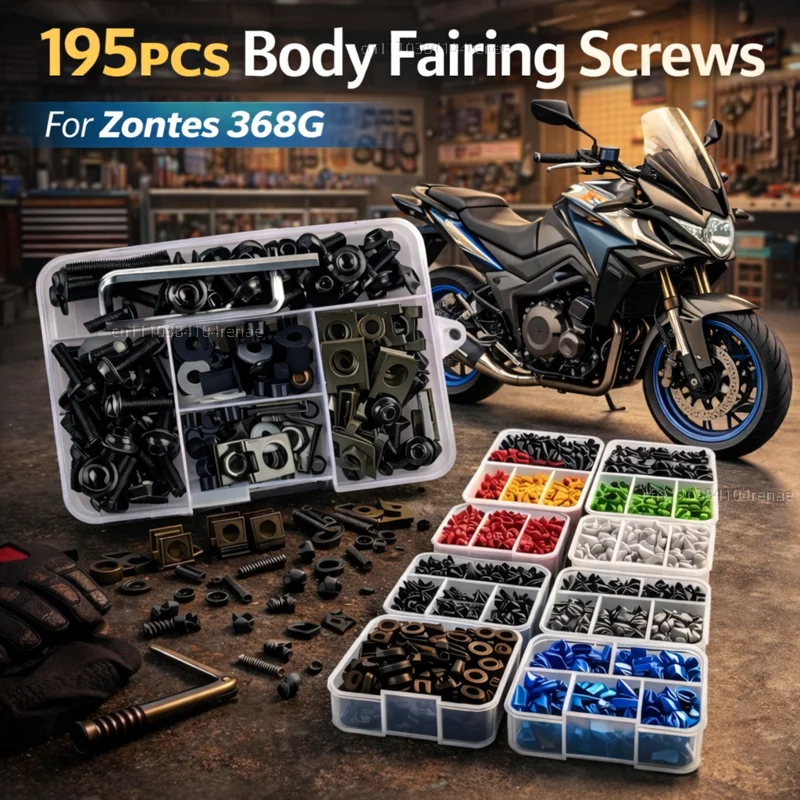 195pcs Motorcycle Fairing Bolts Body Screws Nuts For Zontes 368G Adventure 2025 2026 368 G Adv ZT368G Kit Aluminum CNC Fasteners