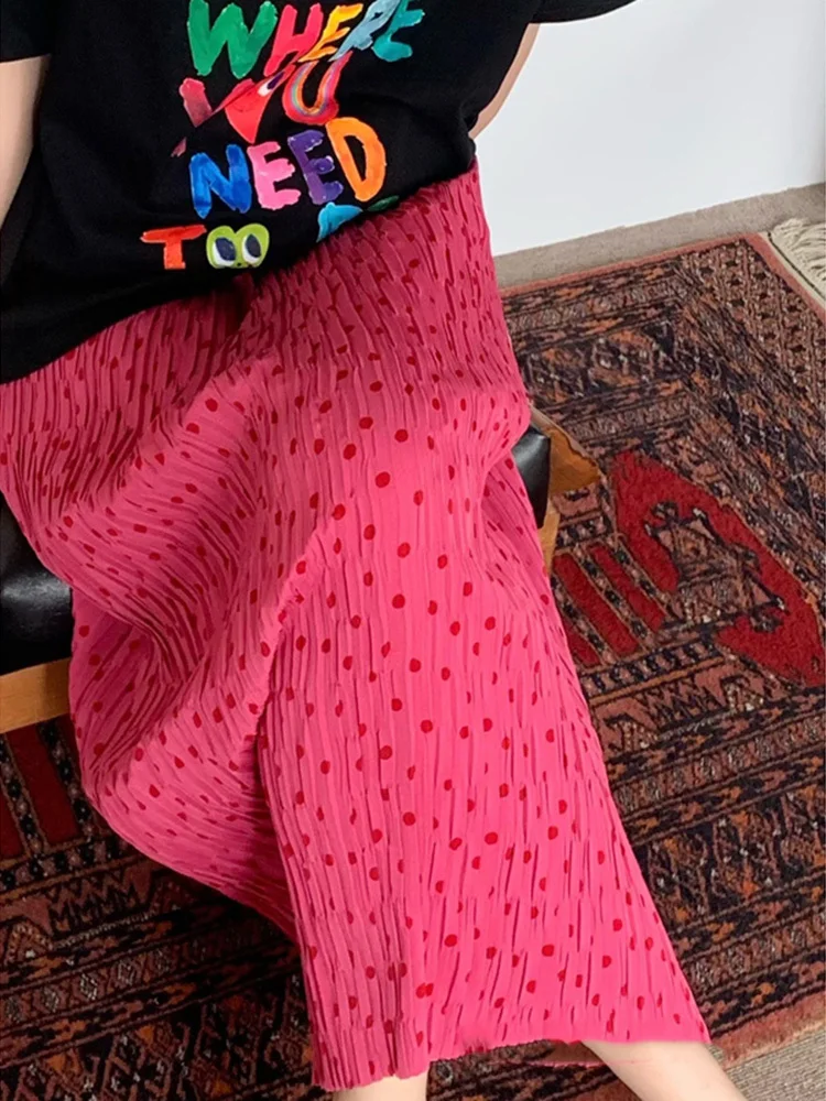 

Spring Autumn Female Long Skirts Women Korean Style High Waist Vintage Pink Pleated Midi Skirt Womens