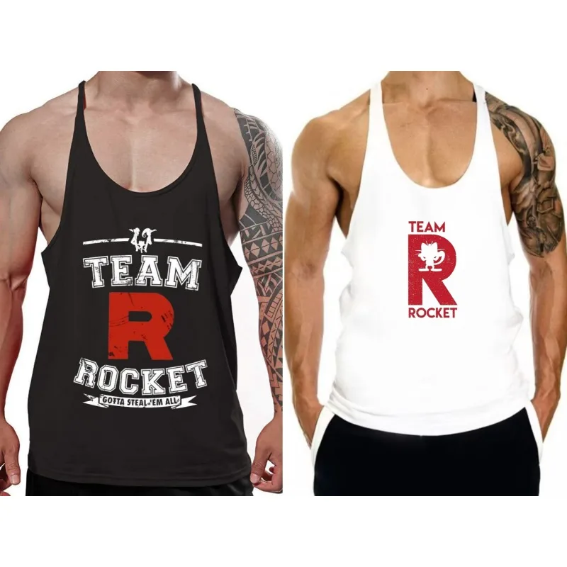 

Japanese Anime Pokémon Rockets Graphic GYM Tank Top Mens Fitness Clothing Oversize Cotton Basketball Jersey Design Vintage Vest