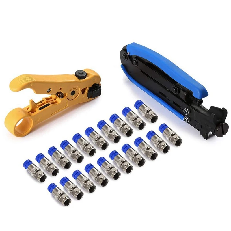 

RG6 Compression Tool Coax Cable Crimper Kit RG6 RG11 RG59 F81 With 20PCS F Compression Connectors - Blueyellow CNIM Hot