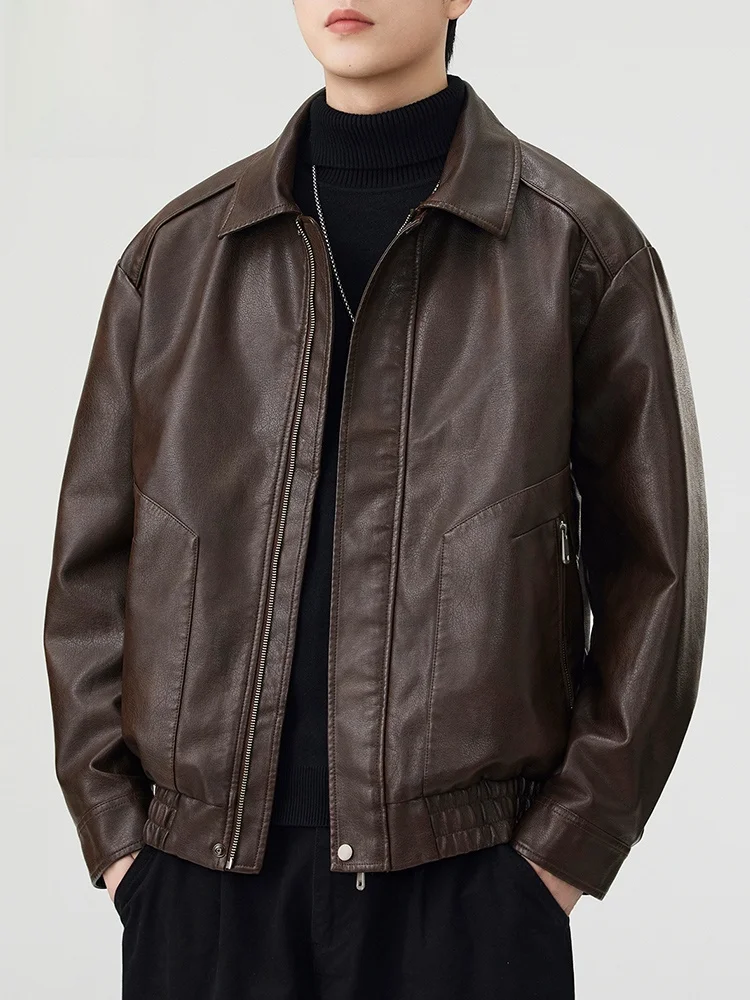 

Rn American Sle Men's PU Leather Jaet 2025 Autumn New Loose Motorcycle Clothes Zipper Coat Faionable Casual Outerwear