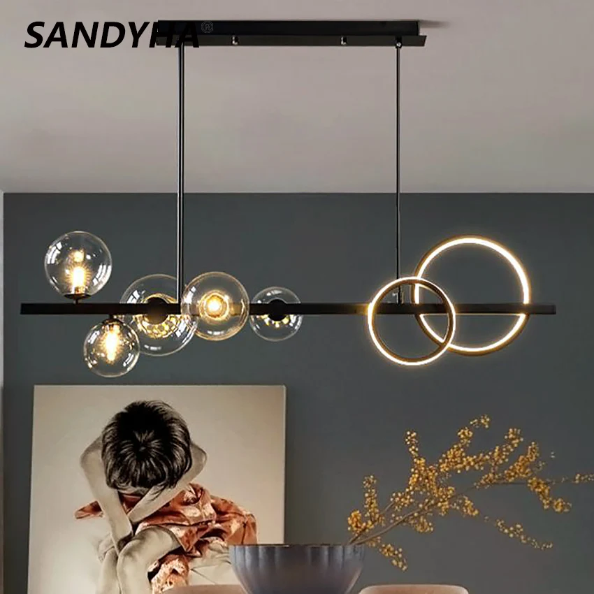 sandyha nordic led teto pendurado luz lustres modernos bola de vidro magic bean lampada molecular sala de jantar mesa cozinha 01