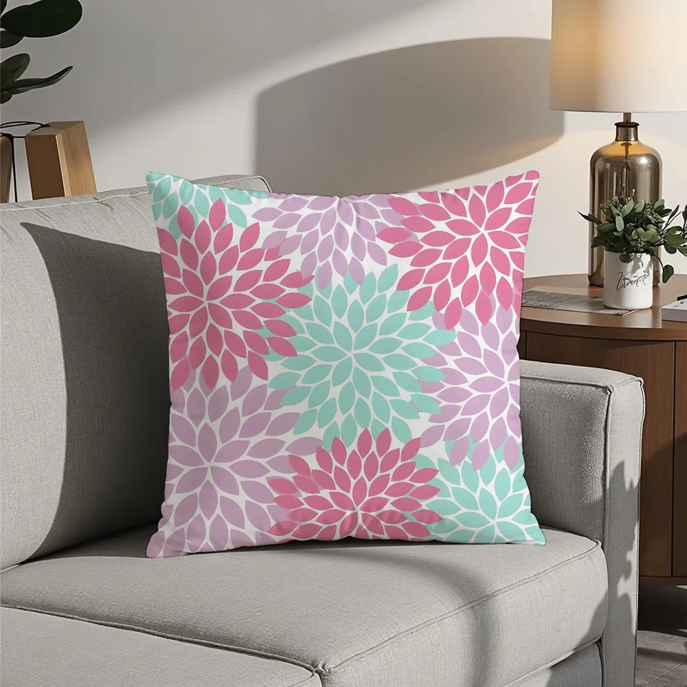 Dahlia Flower Pattern Pillow Case Plush Fabric Soft  Pillowcase Double Sided Print Cushion Cover Household Gifts