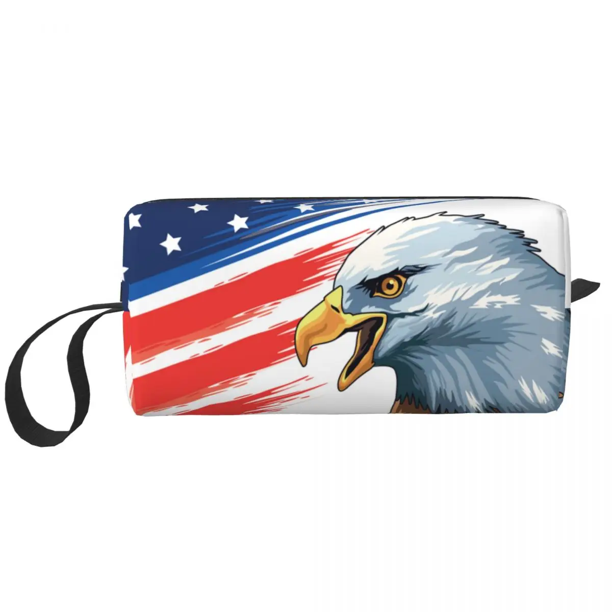 Kawaii Patriotic Bald Eagle American Flag Travel Toiletry Bag for Women Makeup Cosmetic Bag Beauty Storage Dopp Kit