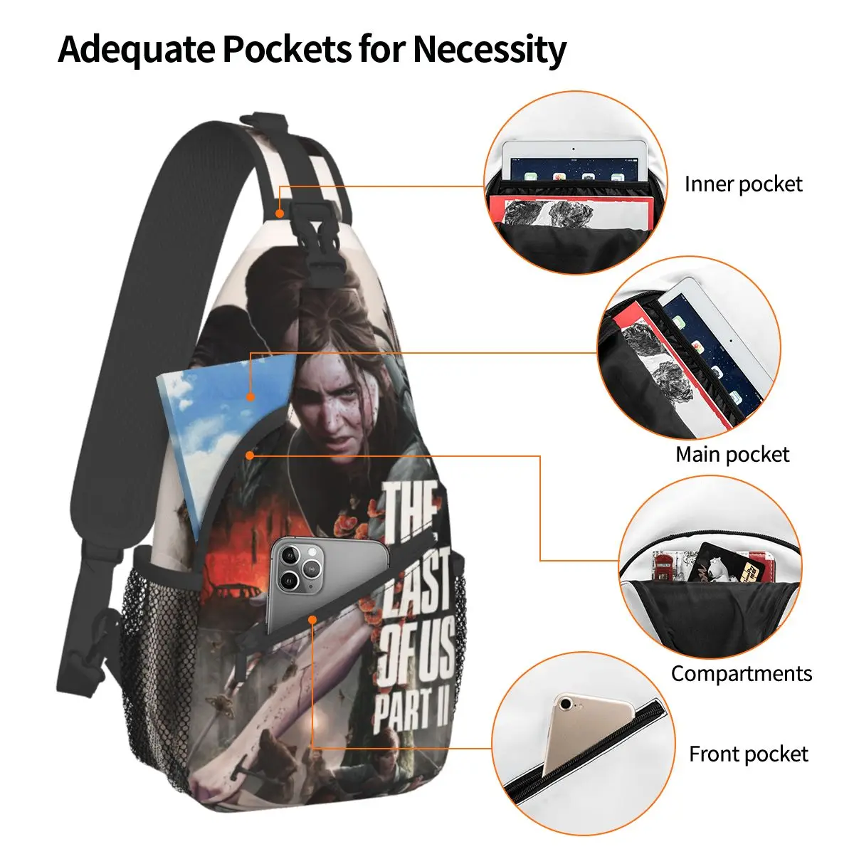 The Last Of Us Horror Movie Sling Bags, Chest Crossbody, Initiated Backpack, Hiking Travel Daypacks, Joel Ellie Pattern Pack