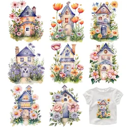 Cute Cartoon House DTF patches for clothing Heat Transfer On Clothes transfer ready to press Iron On Children's clothing patch