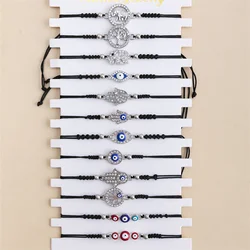 12pcs/set Letter Beads Charm Bracelets for Women Alloy Eye Hand Adjustable Rope Chain Bracelet Jewelry Gift