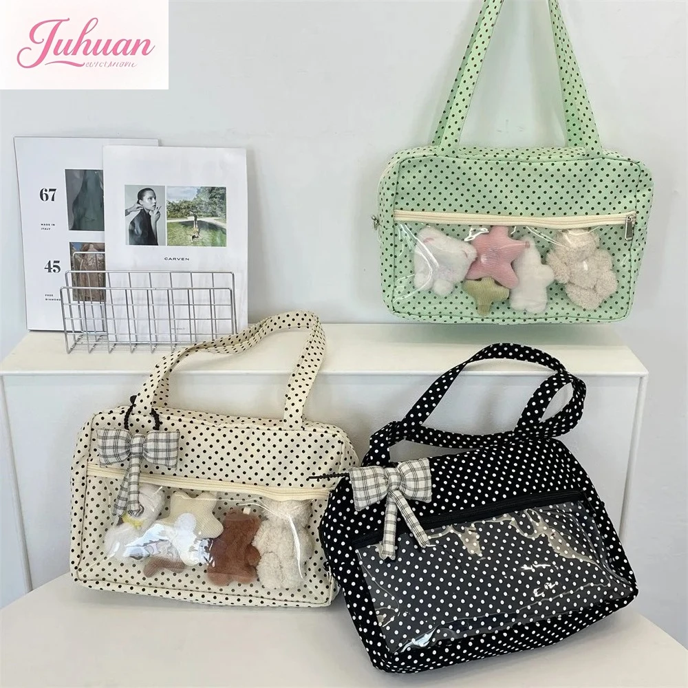 

Японская двумерная большая сумка большой вместимости, черно-белая новая холщовая сумка, модная портативная женская сумка Ltabag в горошек 2023 года