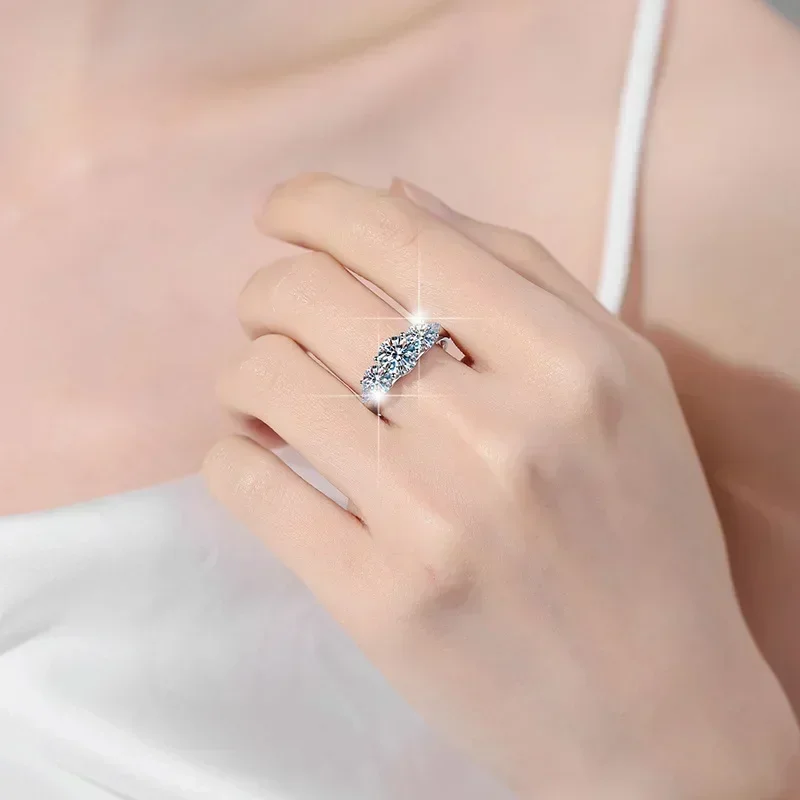 Luxury Platinum Rings for Women, 2 Carat Sparkling Moissanite Diamond Certificate  Ring Pt950 Stamps Wedding Jewelry Girl Gift
