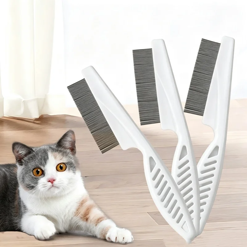 2Pcs Cat Hair Flea Comb Brush Stainless Steel Dense Teeth Inline Comb Portable Pet Universal Grooming Cleaning Supplies