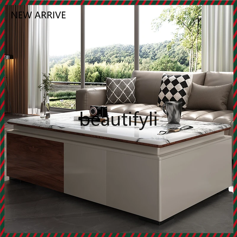 

Marble solid wood coffee table modern simple light luxury villa living room home, high-end sense G1218