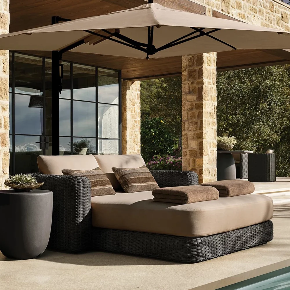 Outdoor Furniture Quick Dry - Modern PE Rattan Daybed with Powder