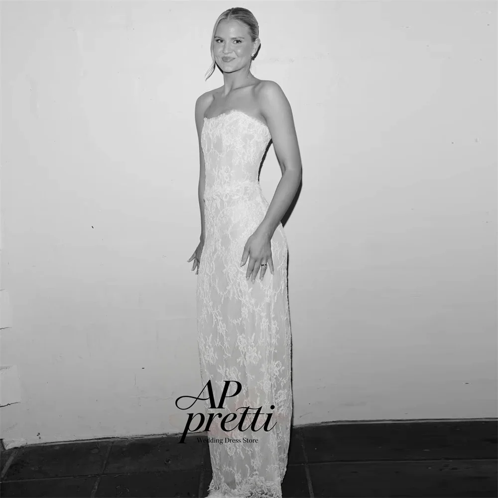 AP pretti Stunning Mermaid Strapless Sleeveless Wedding Dress Lace Appliques Engagement Dress 2026 Vestido De Noiva Customized