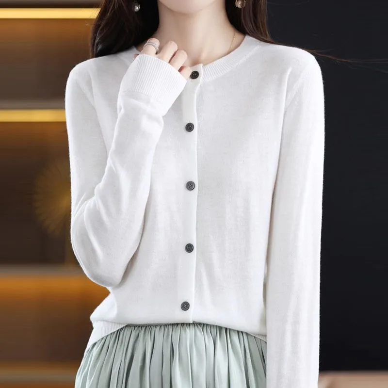 

Sweaters O-Neck Black White Knitted Sweater Women Cardigans Fashion Long Sleeve Knit Sweater Cardigan Women Tops Knitwears Q2396