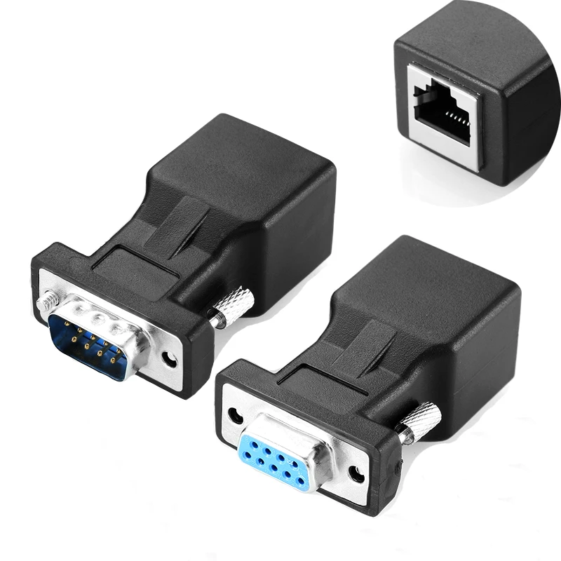 New Arrival DB9 RS232 Male/Female to RJ45 Female Adapter COM Port to LAN Ethernet Port Converter