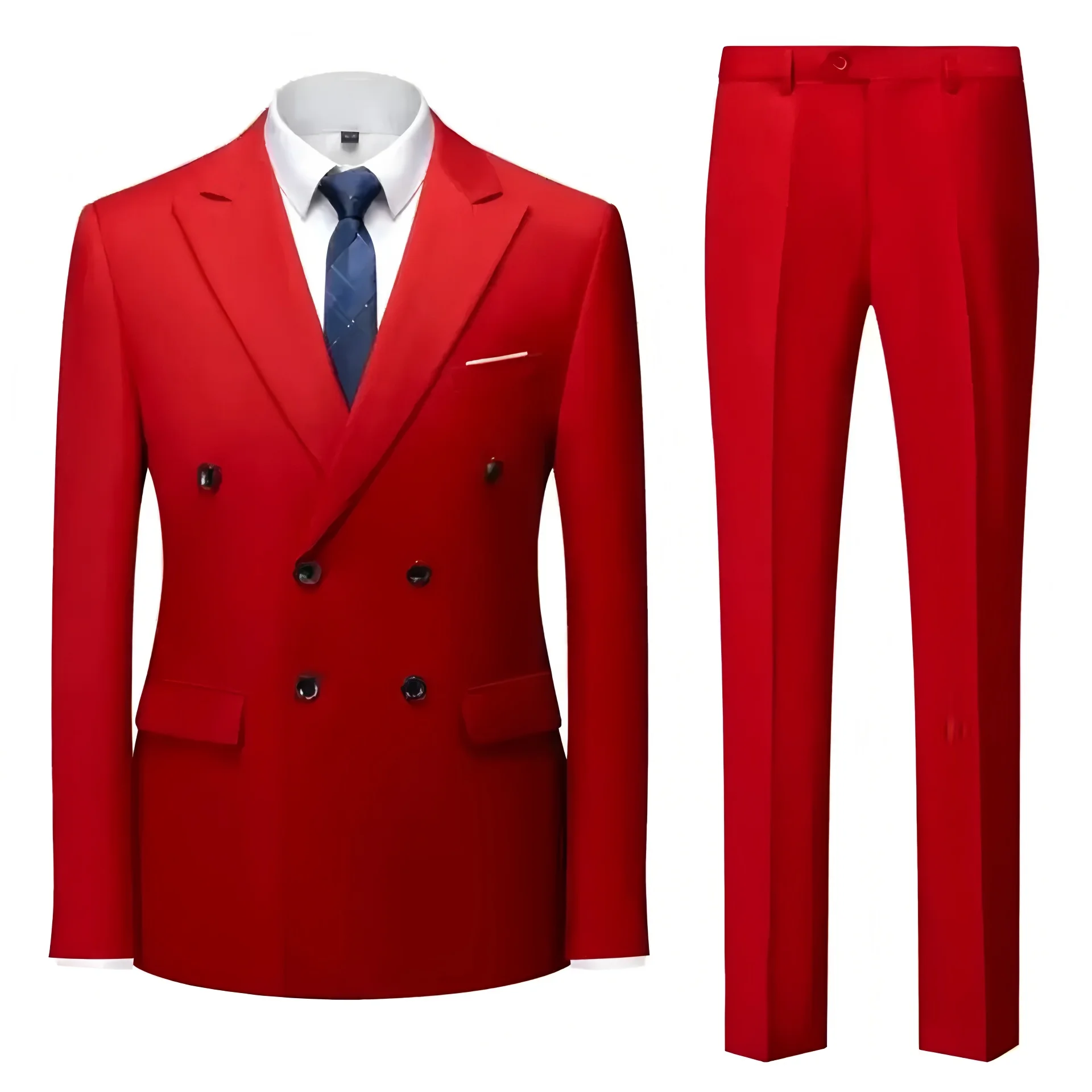 Formeller Herren-Smoking mit Spitzrevers, 2-teiliges Set, eleganter Blazer und Hose, klassischer Hochzeits- und Businessanzug – Detail 4
