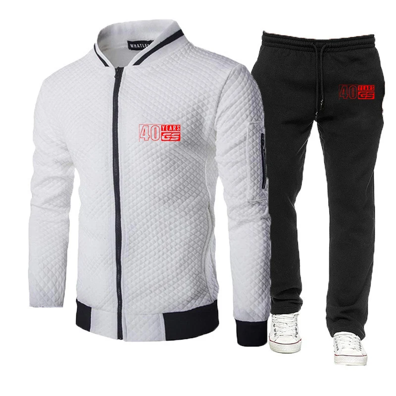 2025 Motorcycle R1200 Men 40 Years GS Spring Autumn Zipper Hoodie Round Neck Coat + Trousers Sportswear Slim-fit Two-piece Suit