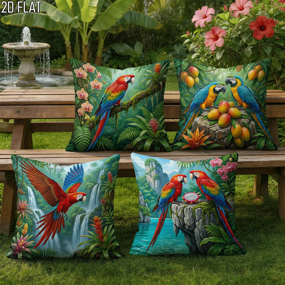 1/4pcs Tropical Scarlet Macaw Amazon Waterfall Throw Pillow Cover Home farmhouse outdoor decoration cushion cover