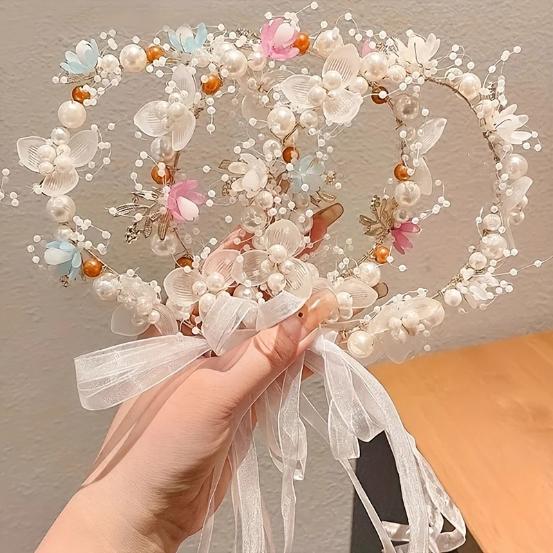 

4pcs Fairy Princess Headband Imitation Pearl and Floral Design Wedding Birthday Party Accessory Hand-Washable Elegant Tiara