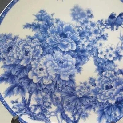 Indah Cina Biru dan Putih Porselen Plat Dicat Peony Bunga