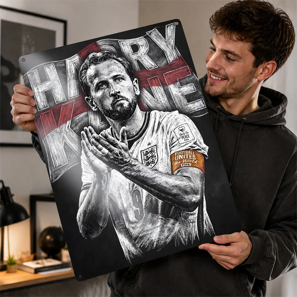 Harry Kane England Portrait Textured Poster Personalized Aluminum Metal Sign Career Champion Style Wall Art Enhances Clubhouse