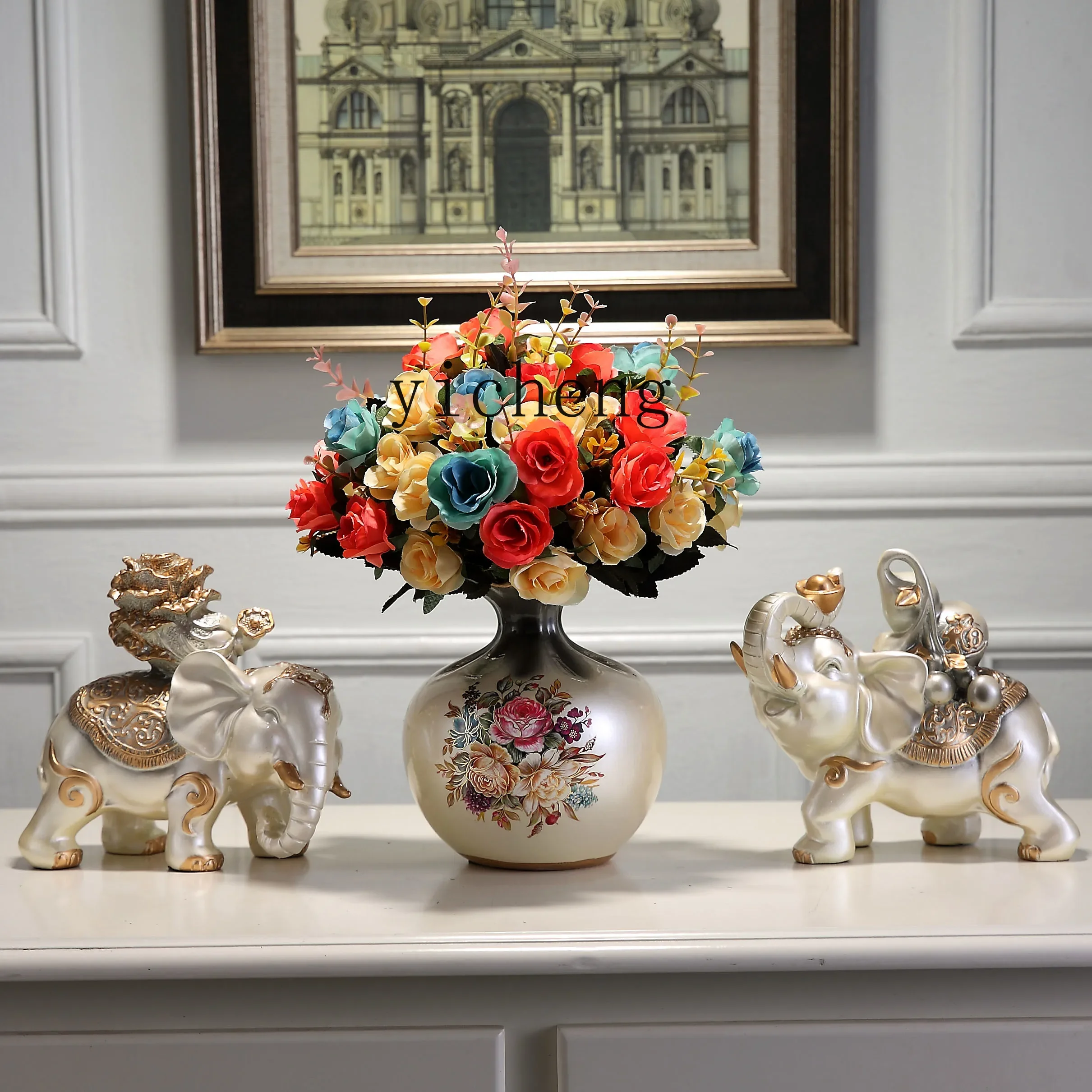 

BJ-25 elephant ornament lucky water elephant pair living room entrance wine cabinet TV cabinet decoration