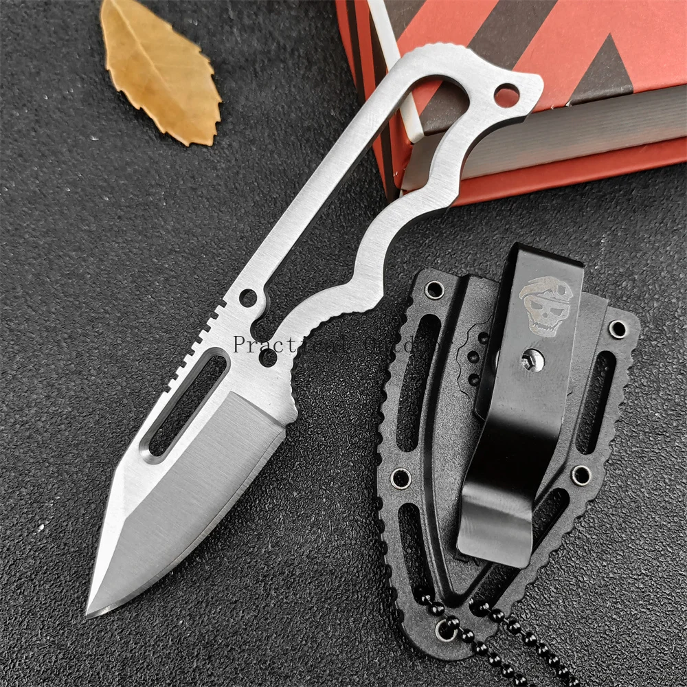 Pocket EDC Fixed Blade Knife - Instinct Mini Neck Knife Satin Plain Blade 5Cr15MoV Handles Small Knives with ABS Plastic Sheath