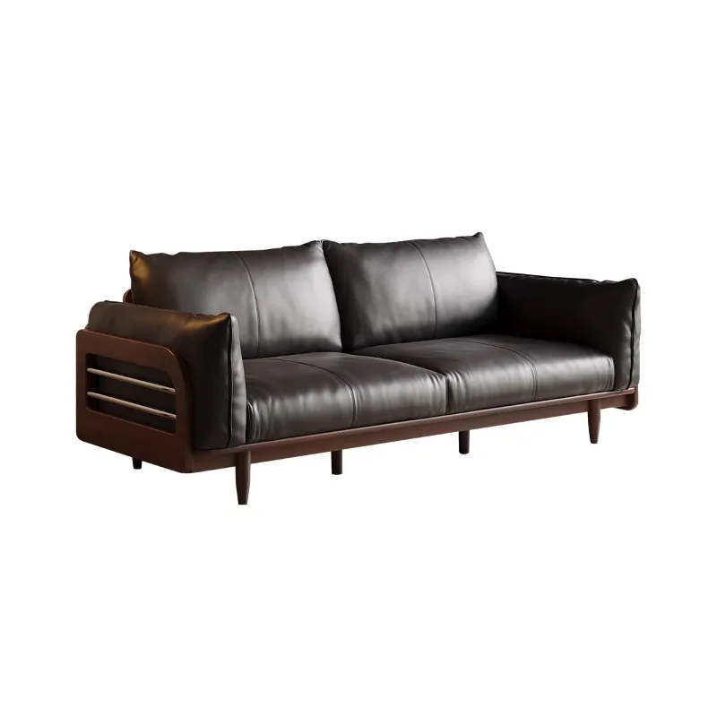 

Solid wood leather sofa straight row