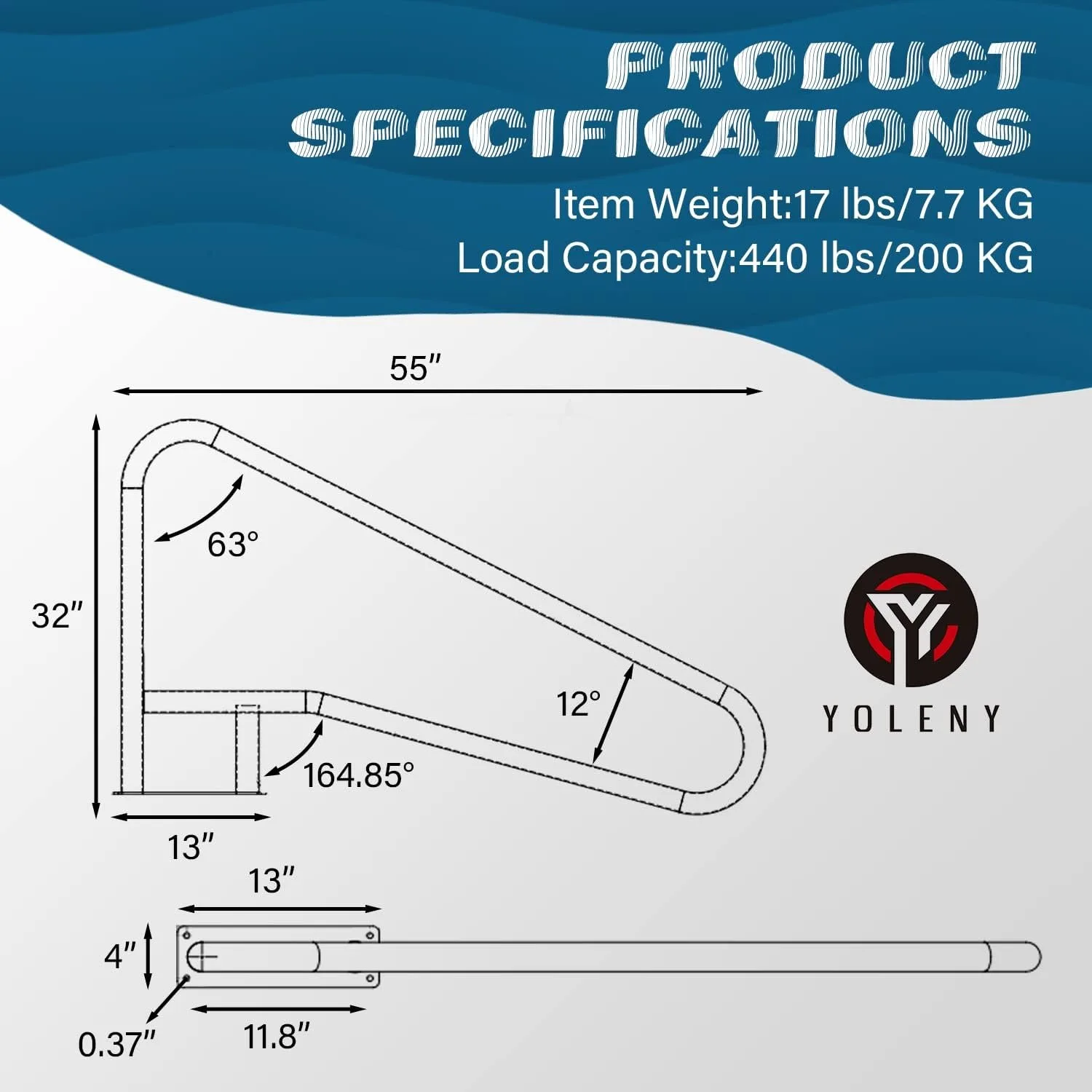 Teflon-Pool-Handlauf, 55"X32" 4-Biegige Pool-Treppenschiene, 440 lbs Kapazität, 304 Edelstahl-Poolgeländer für Inground-Schwimmbäder