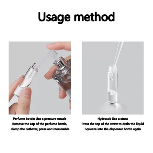 Imagen 2 del producto 50 Uds + 4 accesorios botella de spray de vidrio recargable de 10ML con 50 botellas de spray, 1 cuentagotas, 1 embudo, 1 dispensador, 1 jeringa