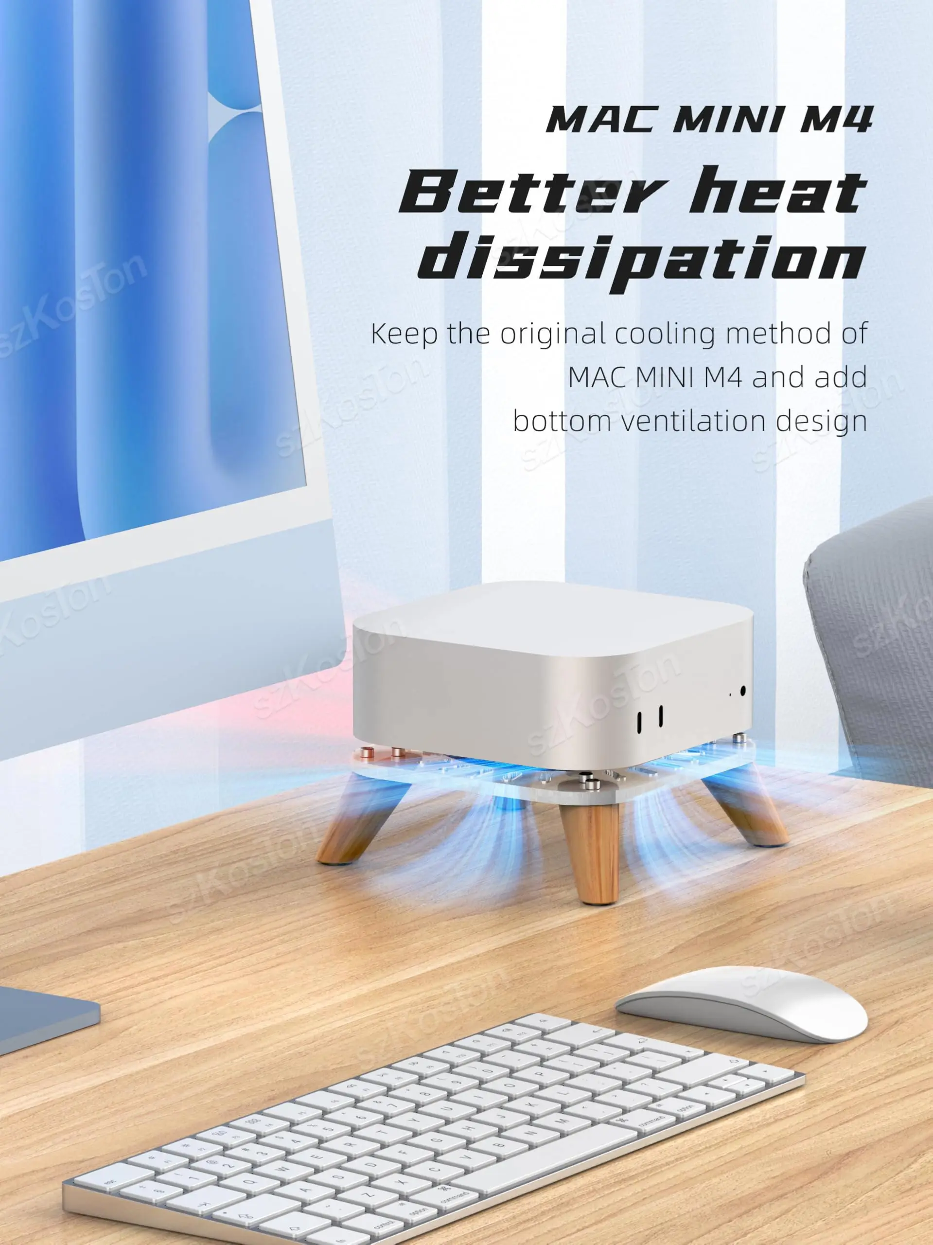 2024 Mac Mini M4 Pro 데스크탑 컴퓨터용 방열 베이스, 나무 투명 스탠드, PC 액세서리