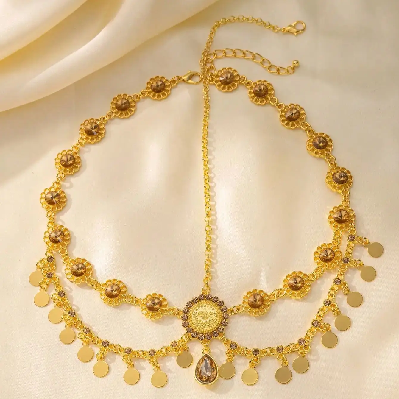 Gold plated turkish kurdish women hair jewelry middle east arabic trendy hair chain bridal jewelry