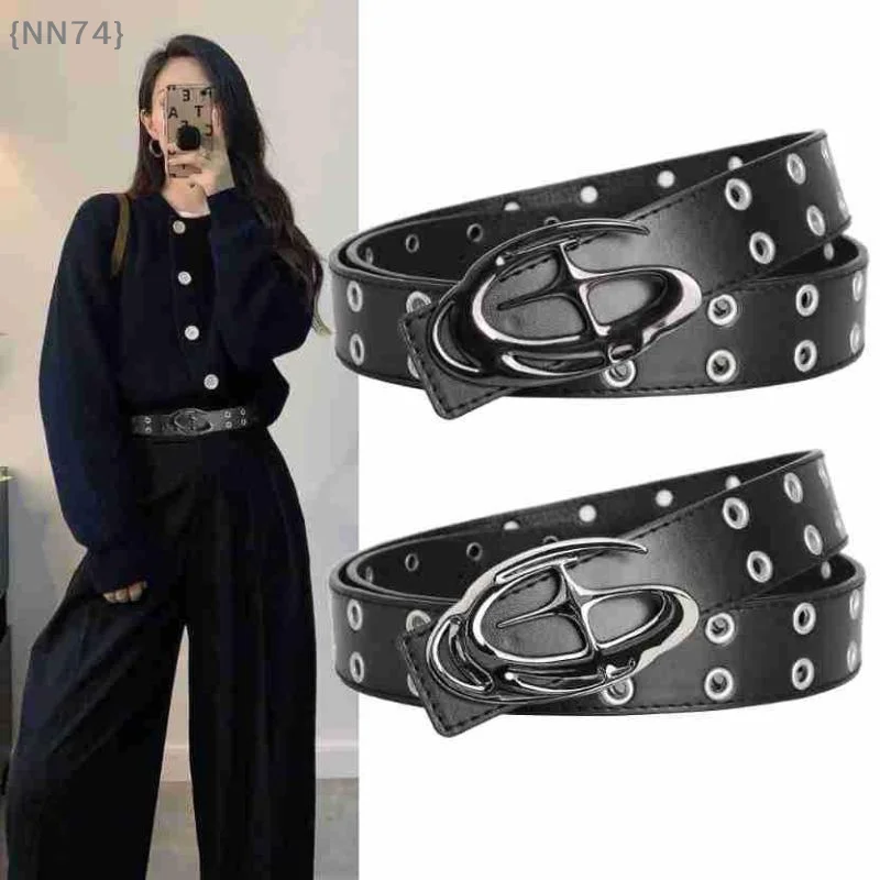 NN74Y2K Hollow PU Leather Fashion Punk Belt For Men Women Street Vintage Gothic Waistband Trendy AccessoriesW4