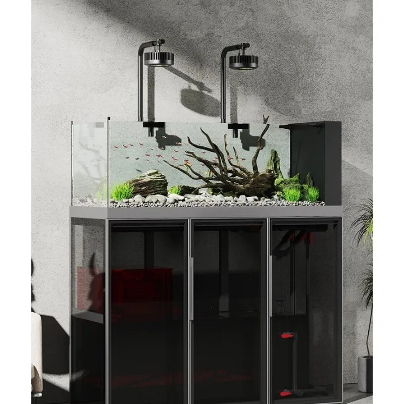 Floor-to-ceiling fish tank aquarium vertical old fisherman landscaping integrated bottom filter tank
