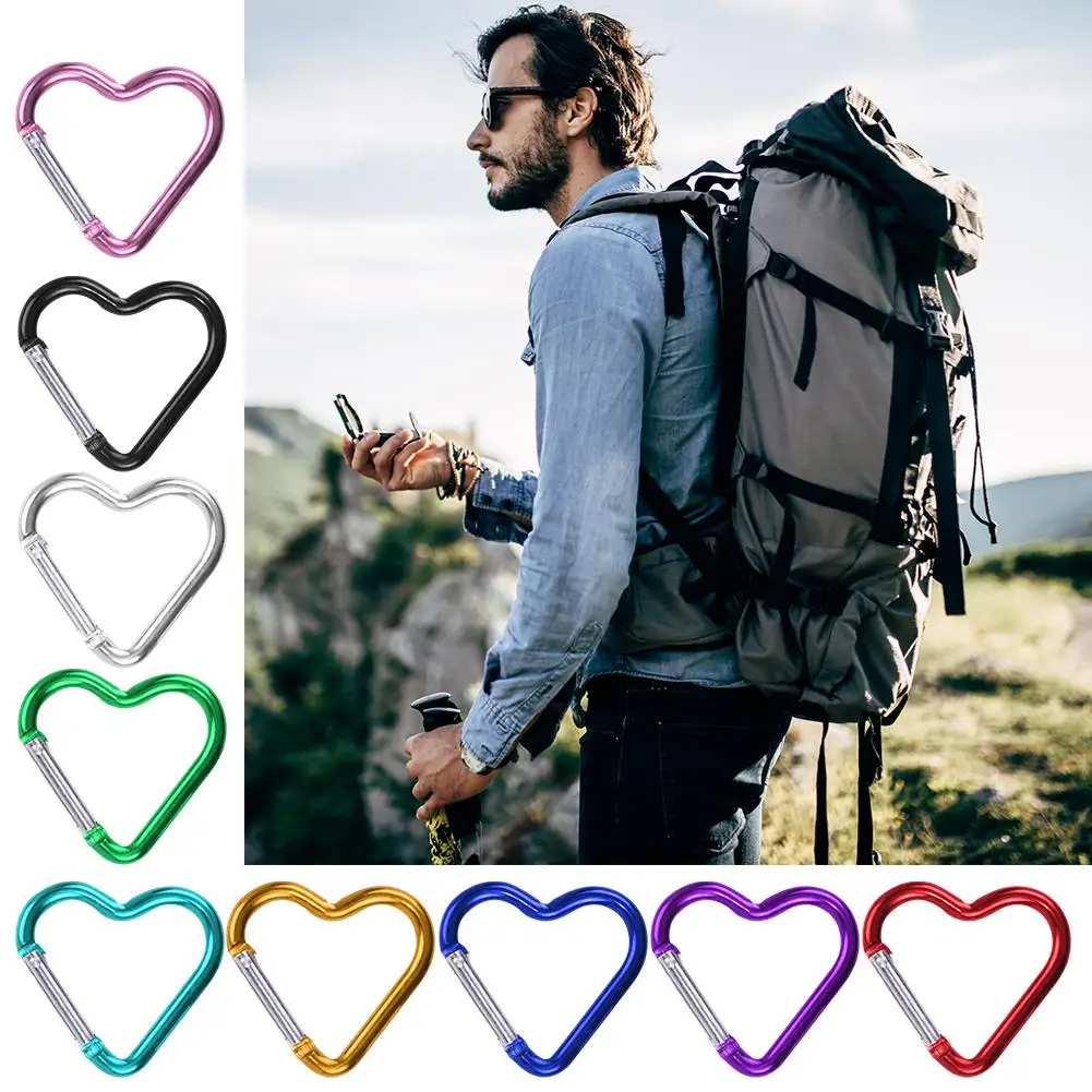 9PCS/Bag Heart-shaped Aluminum Carabiner Key Chain Keyring Hook Travel Bottle Outdoor Buckle Accessories Kit Hanging Clip W J6G3