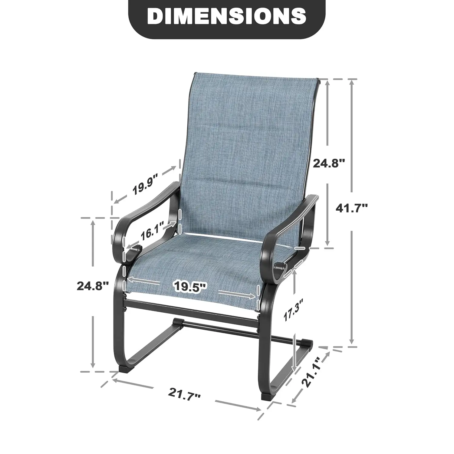 All Weather Outdoor Padded Textilene Dining Chairs Set 4, Powder-Coated Metal Frame for Backyard Garden Poolside, Blue & Black,