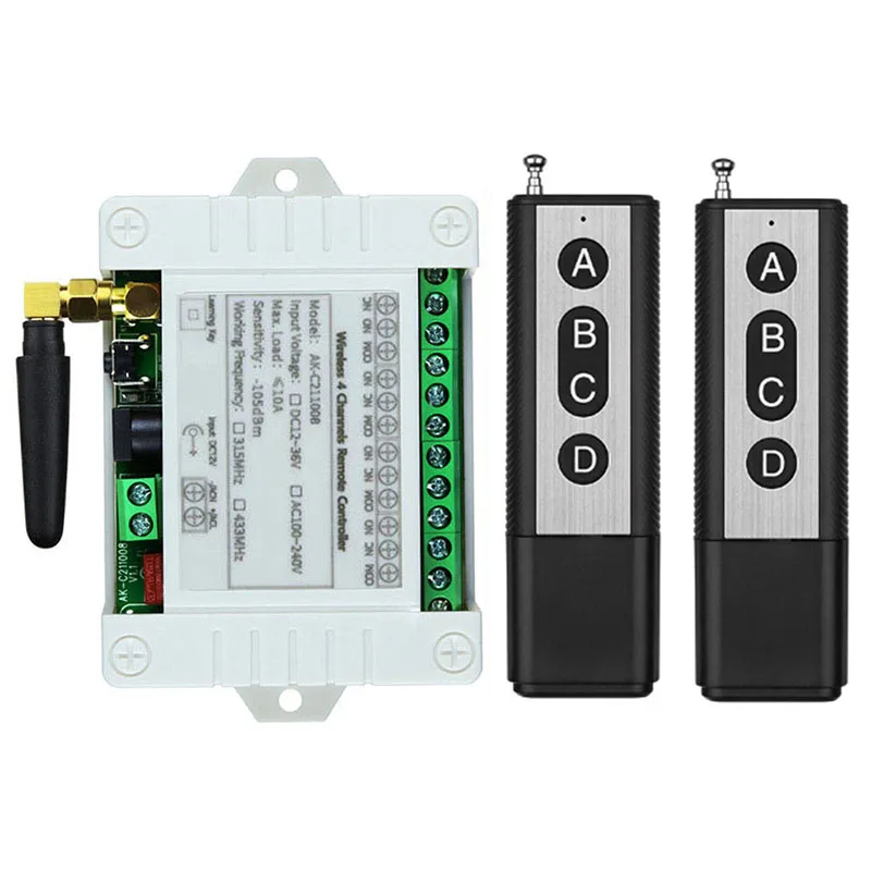 Smart Multiple DC 12V 24V 36V 10A 433 MHz 4CH 4 CH 4 Channel Wireless Relay RF Remote Control Switch Receiver and Transmitter