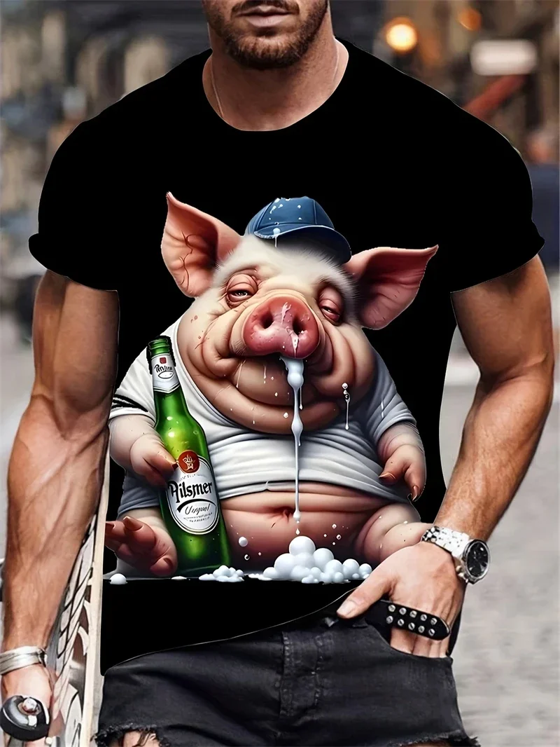 Persönliche Tier-3D-Druck T-Shirts Sommer Lustiges Katzenmuster T-Shirt für Männer Locker Sitzende Kurzarm-Oberteile Lässige Rundhals-Shirts