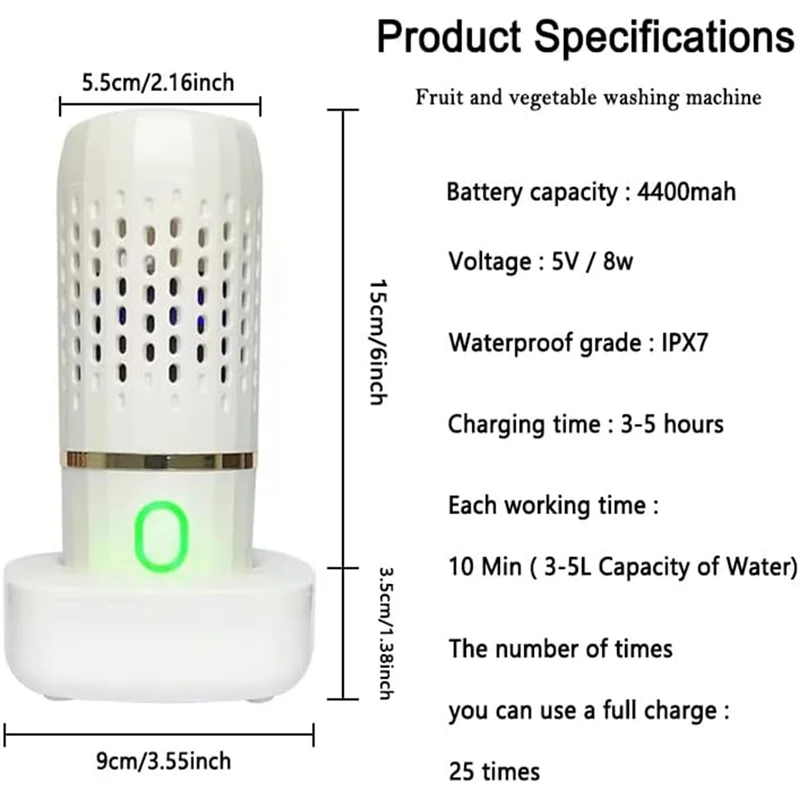 B89b-máquina de lavar frutas e vegetais, máquina de limpeza recarregável para legumes e frutas, mini limpador portátil de alimentos