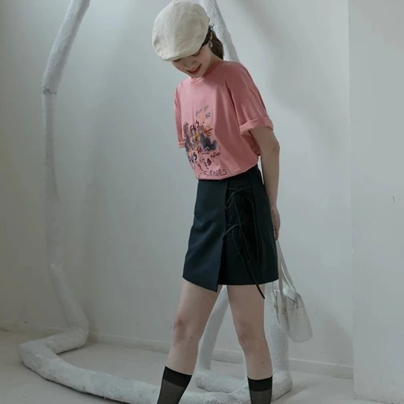 

Skirts Women Design Bandage Solid Ulzzang Female Simple Basic Temperament Elegant Summer Faldas Casual All-match Daily Fashion