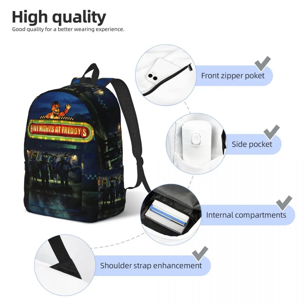 Fnafs Horror Survival Game Rucksack für Jungen Mädchen Kinder Schüler Schule Bücher tasche Daypack Vorschule Primary Bag Wandern