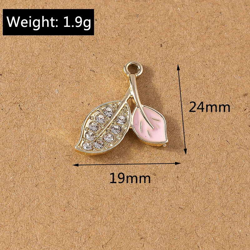 10 pcs 19*24mm Cute Rhinestones Leaf Charms Pendants for Necklace Earrings Bracelet DIY Jewelry Accessories Supplies