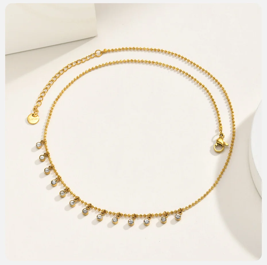 Vnox Elegante Funkelnde Zirkon-Halskette für Damen, 18K Vergoldeter Edelstahl, Quasten-Halskette, Exquisiter Partyschmuck – Detail 6