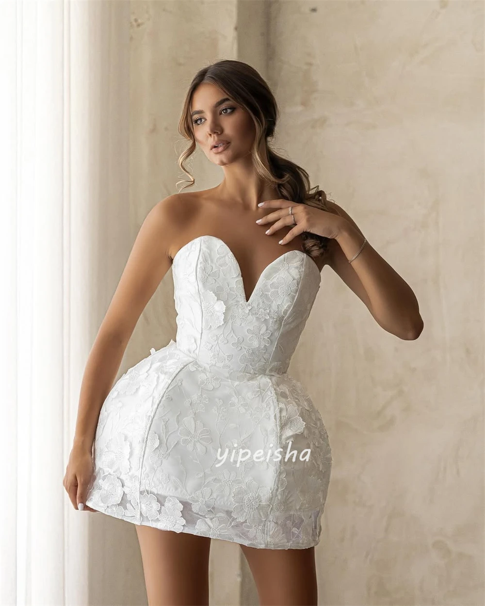 Personalizado formal moda renda flor plissado a linha querida mini vestidos sob medida vestidos de ocasião tamanhos disponíveis alta qualidade