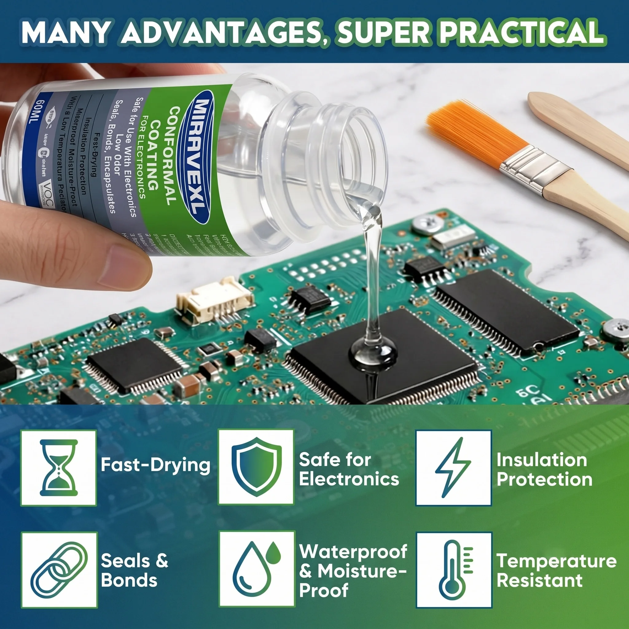 Waterproof Conformal Coating Varnish for PCB Board, Fast Drying Clear Insulating Paint for Electronics Circuit with Brush image 3