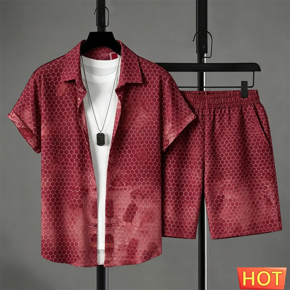 Summer Outfits Man Shirt Set Gradient Leisure Shirt Set Solid Color 2 Piece Set Leisure Vacation Outfit Two Piece Fashion Outfit view 5
