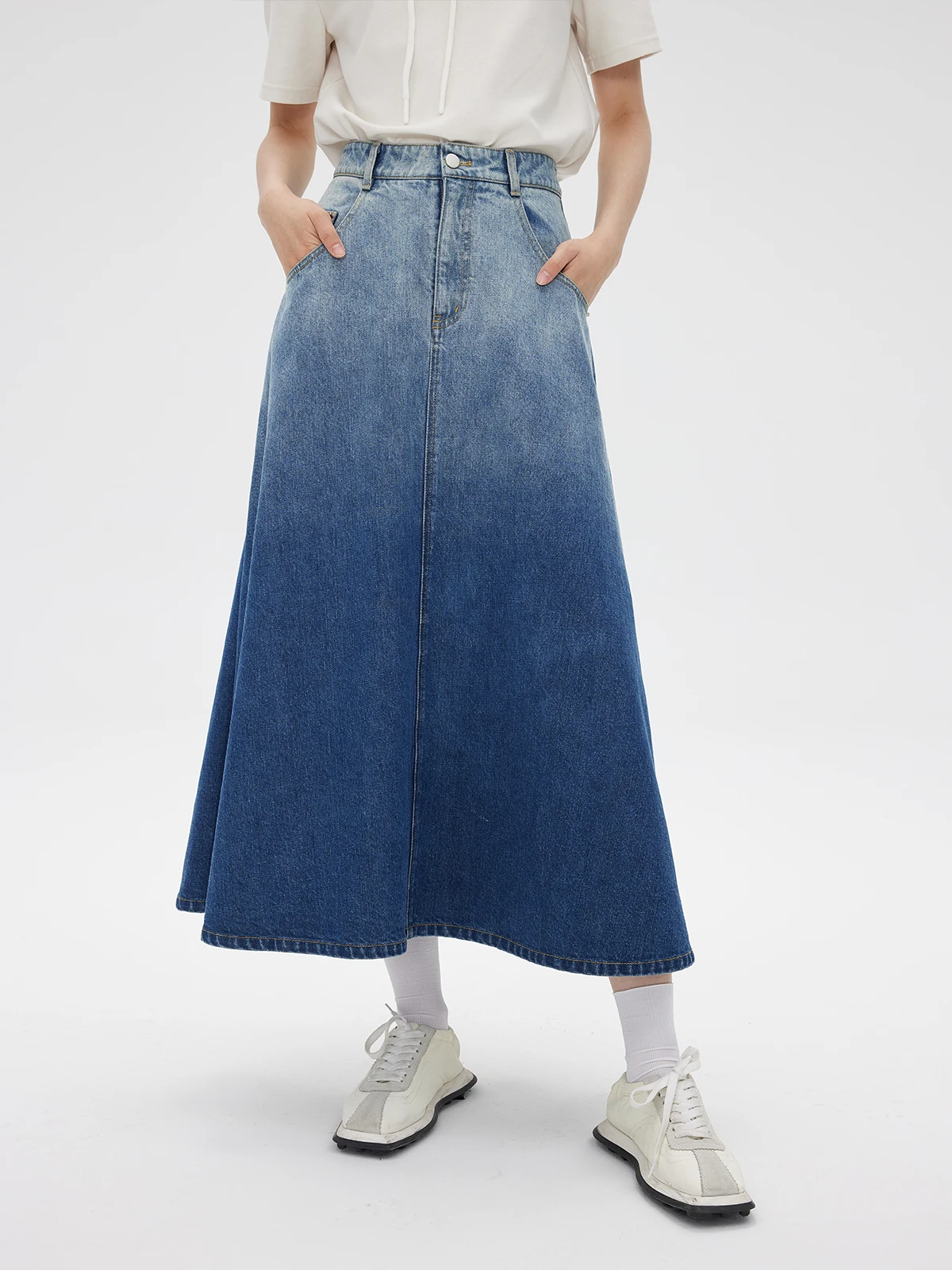 

mat High Waist Midi Skirt adient Texture Waed Denim Asymmetrical Skirt Commute Sle Cotton Material Long Skirt
